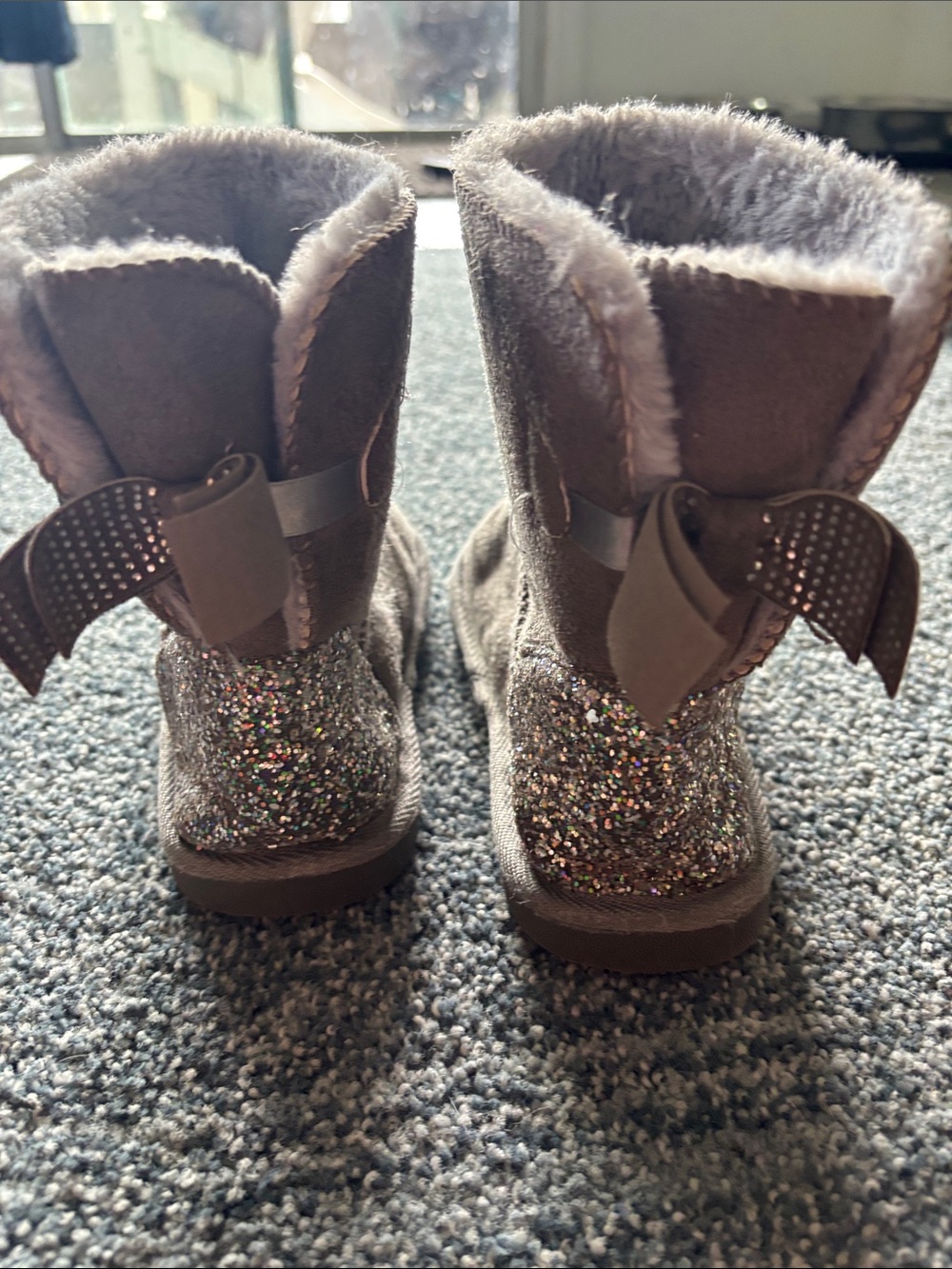 Girls Glitter Bow Winter Boots - Gray